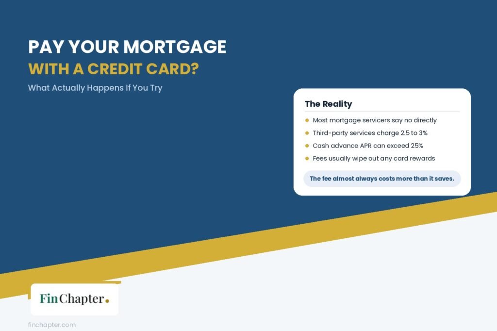 Infographic showing what happens when you try to pay a mortgage with a credit card including fees and risks